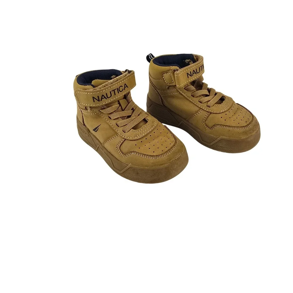 Nautica Hardyn T High Top Sneakers Kids Size 7 Wheat Tan Hook Loop Casual Shoes